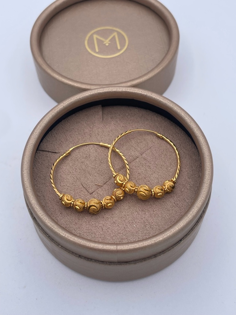 22K Yellow Gold Hoop Earrings Malabar Jewelers 916 Solid Gold Hoops w/ box